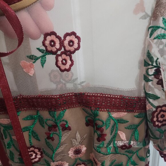 Lulualways Mesh Embroidery Floral Red Lace Dress - Picture 6 of 10